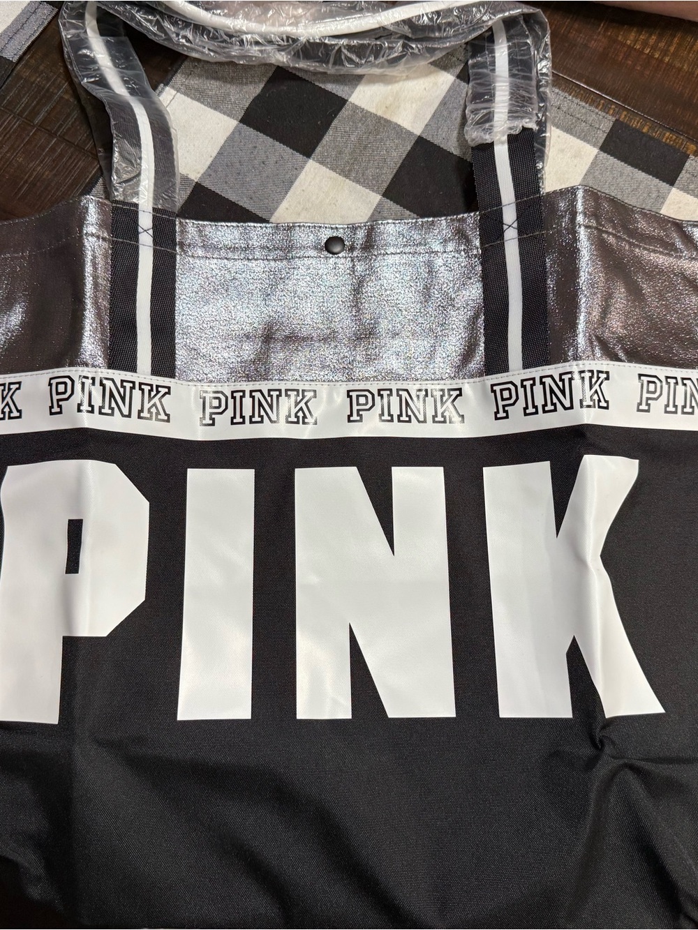 PINK Victoria's Secret Black Tote with Silver Metallic Accent